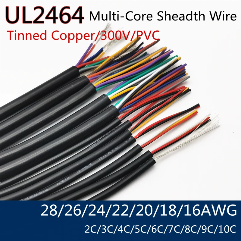 

10/20 M UL2464 Tinned Copper Sheathed Wire 28 26 24 22 2018 16 AWG Signal Audio Cable 2-3-4-5- 6-7-8-9-Core Power Control Line