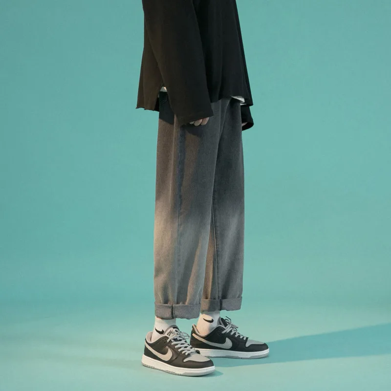 

Джинсы мужские прямые в стиле ретро, модные повседневные брюки из денима в стиле хип-хоп, градиентные синие/черные, уличная одежда, свободны...