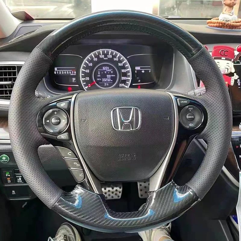 

Сшитый вручную чехол на руль автомобиля для Honda Accord 9 Honda Crosstour 2013-2017, замшевый и кожаный салон автомобиля своими руками