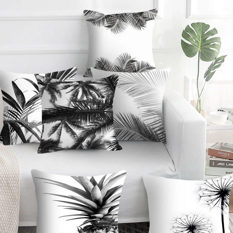 

Black Leaves Pattern Decorative Pillows for Sofa Polyester Home Decor Living Room Cushion Cover 45*45cm Throw Pillowcases