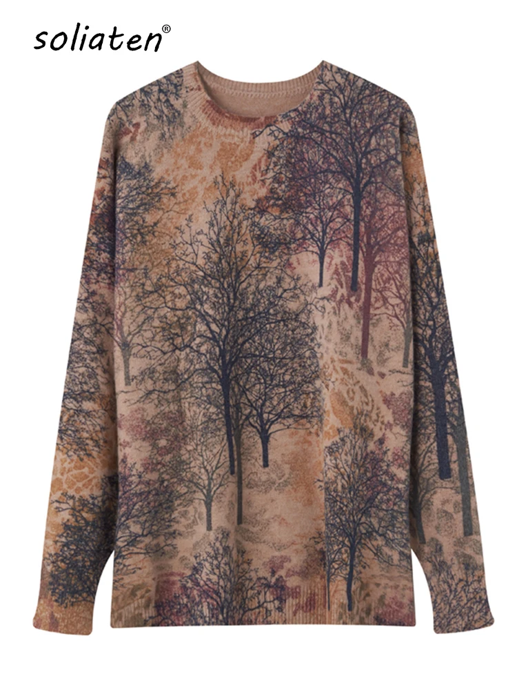 

High Quality Women Print Sweater Oversize Long Sleeve O Neck Loose Pullovers Female Tops Mother's Gift Female Retro Daily C-245