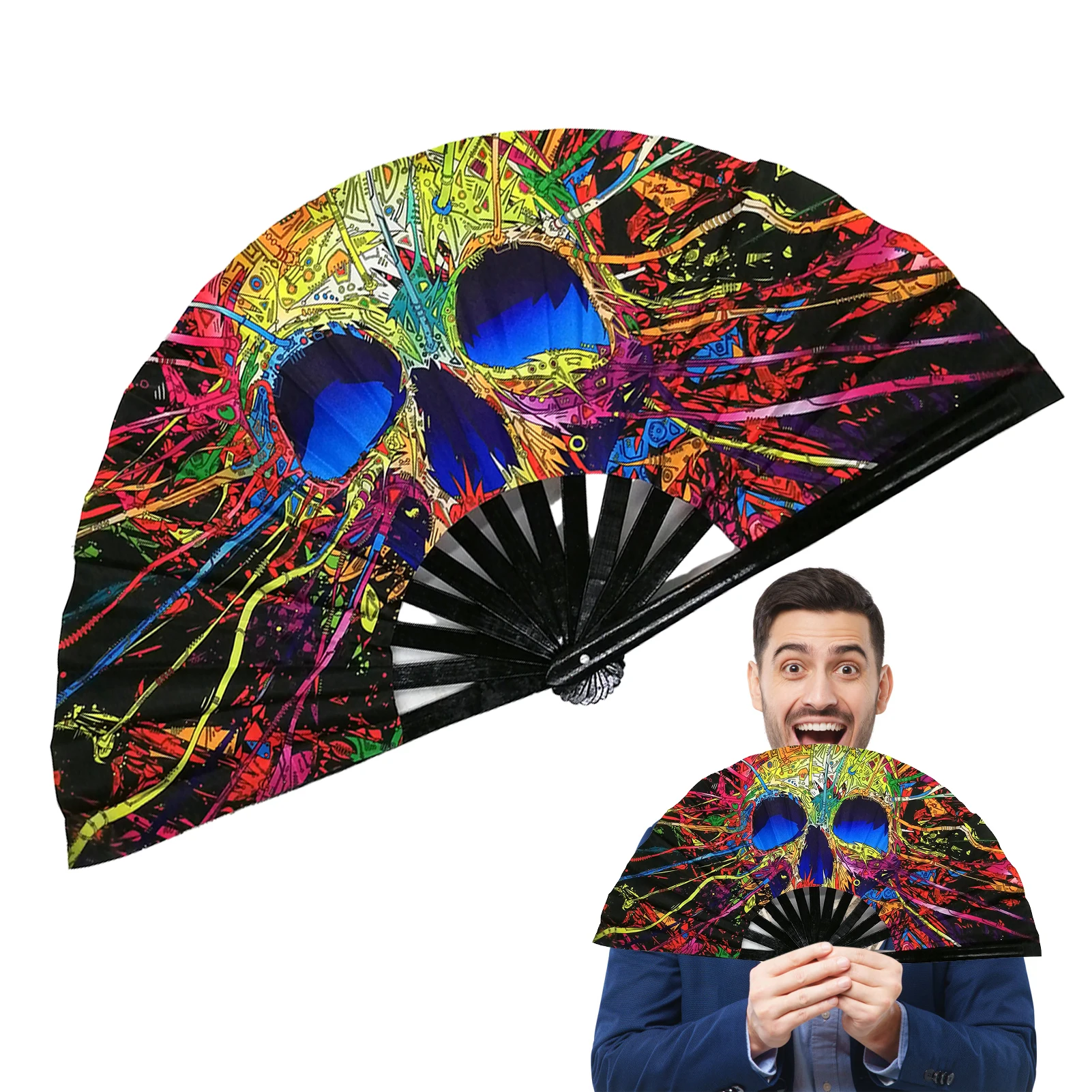 

Bamboo Holding Hand Fan with Bright Color Chinese Kung Fu Folding Fan for Festival Party Procession Photo Props Accessories