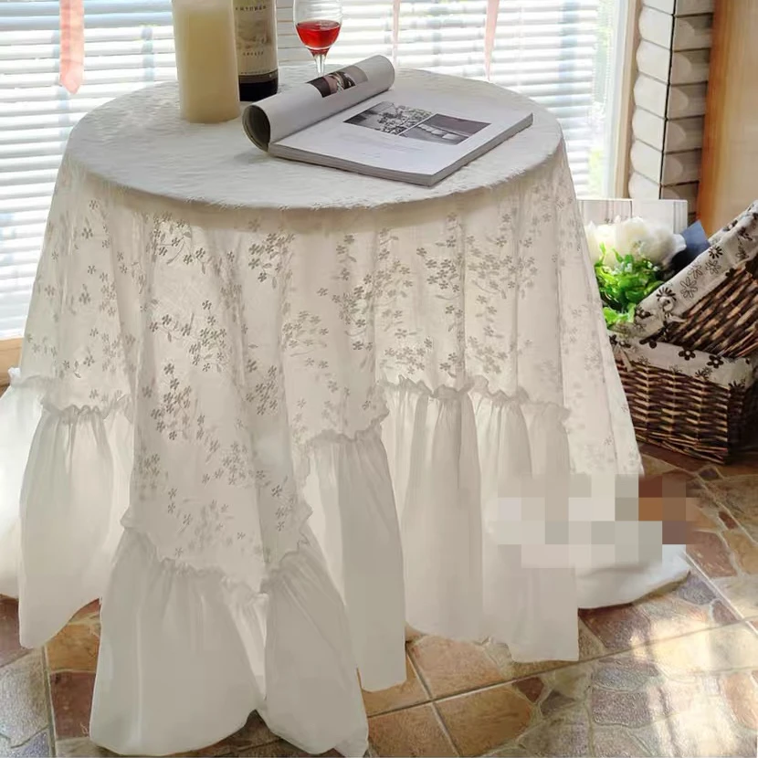 Однотонная кружевная пасторальная скатерть для французского чайного столика из