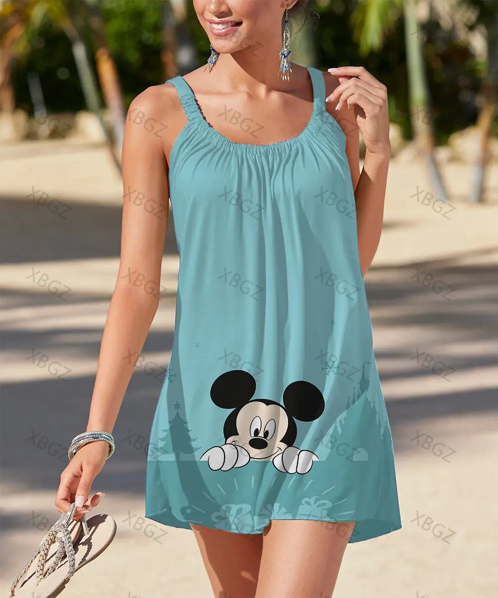 

Party Dresses Women's Summer Dress Cartoon Minnie Mouse Woman Sling 2022 Print Beach Spring Sleeveless Sexy Top Loose Disney 5XL
