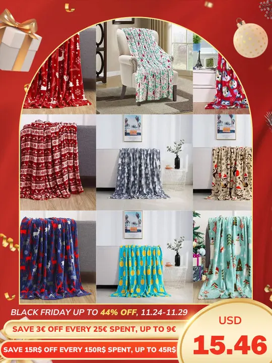 

100*150cm Rugs & Mats Christmas Blanket Christmas Holiday Blanket Printing Flannel Home Warmth