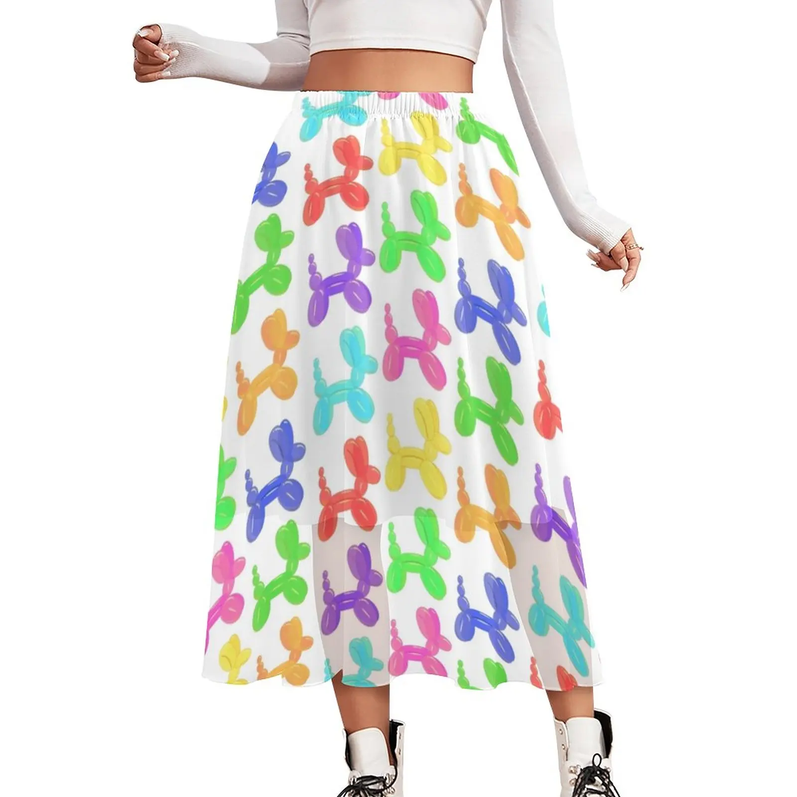 

Balloon Dogs Skirt Cute Animals Print Kawaii Long Skirts High Waist Print Y2K Casual Skirt Big Size 2XL 3XL