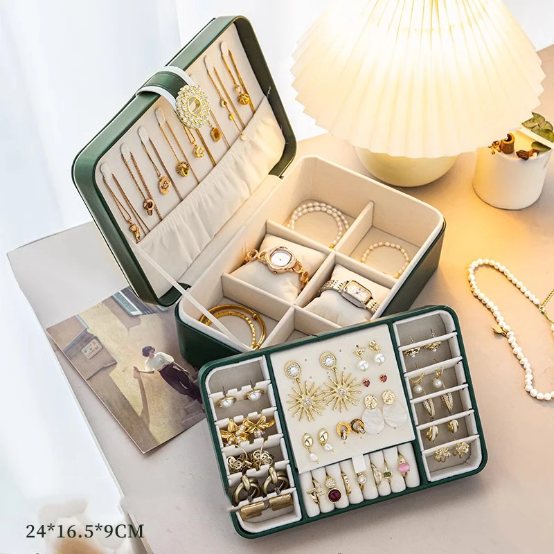 Двухслойная шкатулка для украшений органайзер большой емкости из искусственной