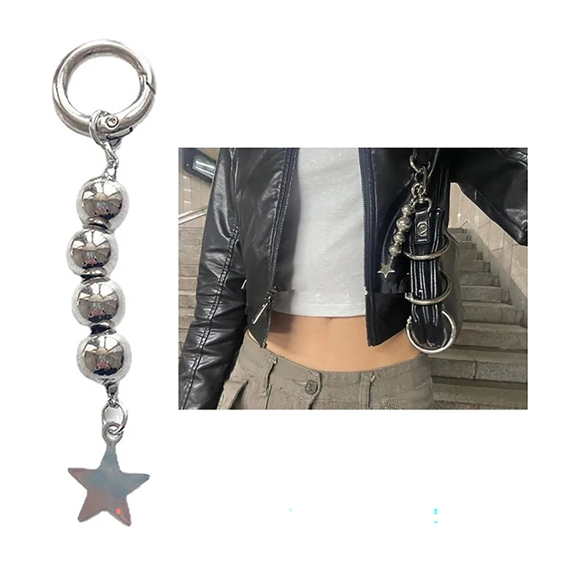 

Round Beads Five-pointed Star Female Car Keys Chain Rings Bag Pendant for Gift