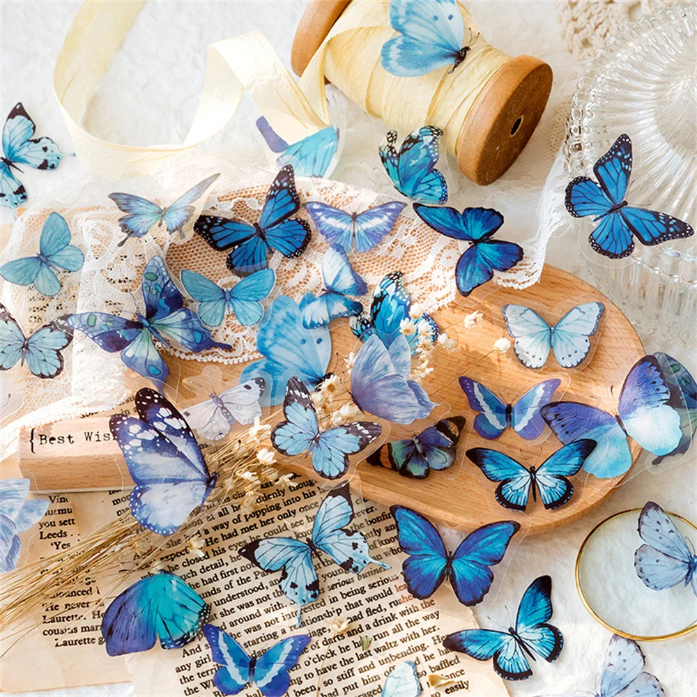 

40pcs Butterfly Stickers PET Transparent Vintage Resin Decorative Decals for Notebook Diary Journal Travel Planner DIY