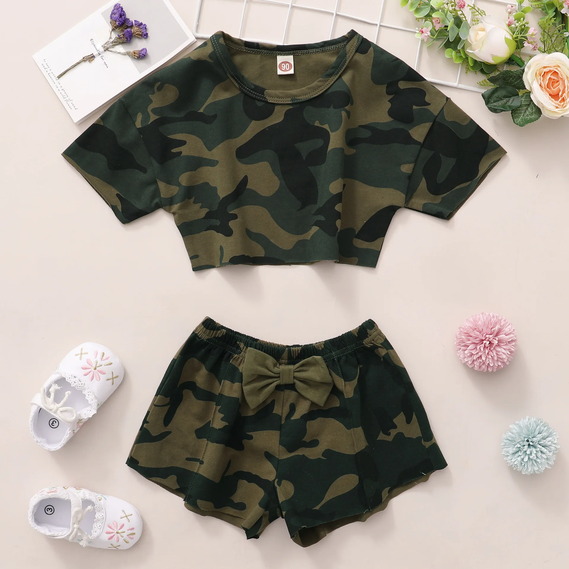 

Baby Girl Clothes Toddler Camouflage Outfits Infant Print T-shirt + Bow Shorts 2pcs Set Children Fashion Casual Clothing Sets