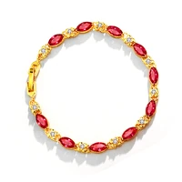plated 24k gold flower jewelry womens fashion design sense ruby bracelet girl gift