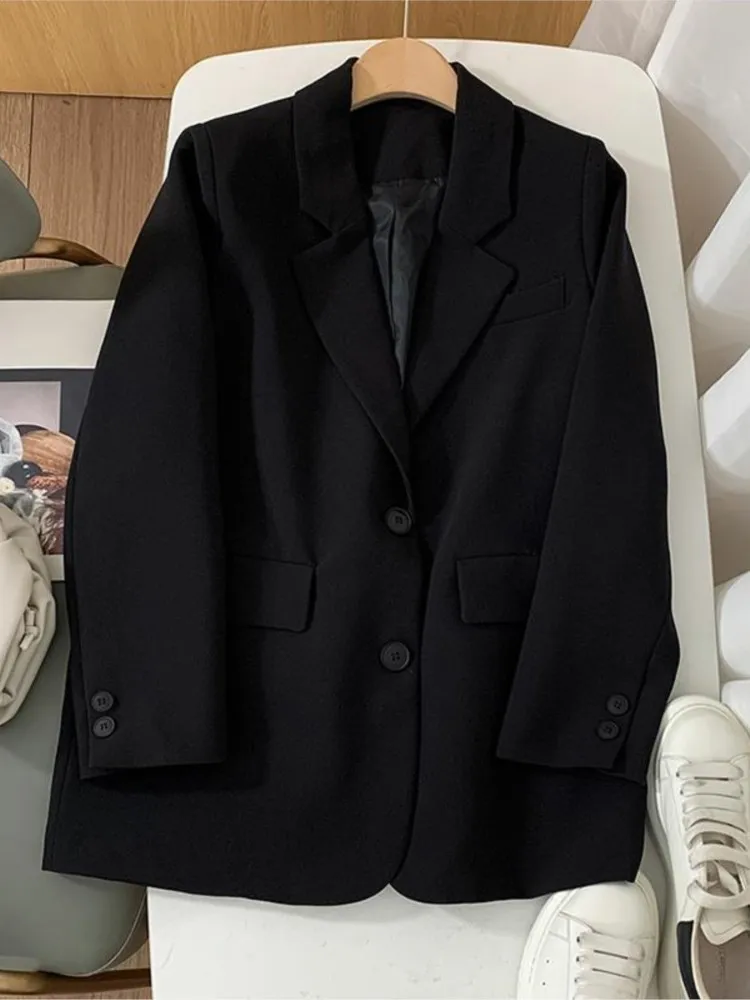 Spring Autumn Fashion Long Sleeve Blazer Women Temperament Solid Lapel Blue Single-Breasted Jacket Office Lady Coat