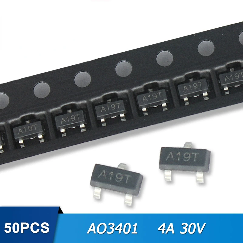 

50Pcs/lot AO3401 Sot-23 A19T N-channel Smd Transistor Kit Ao3401 Sot-23-3l Mosfet Transistor 4A 30V Smd Transistor Set