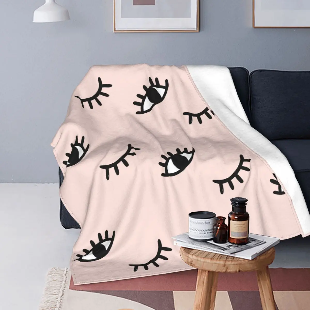 

Hand Drawn Eye Doodles Blanket Flannel Print Multi-function Lightweight Thin Throw Blanket for Bed Travel Bedding Throws