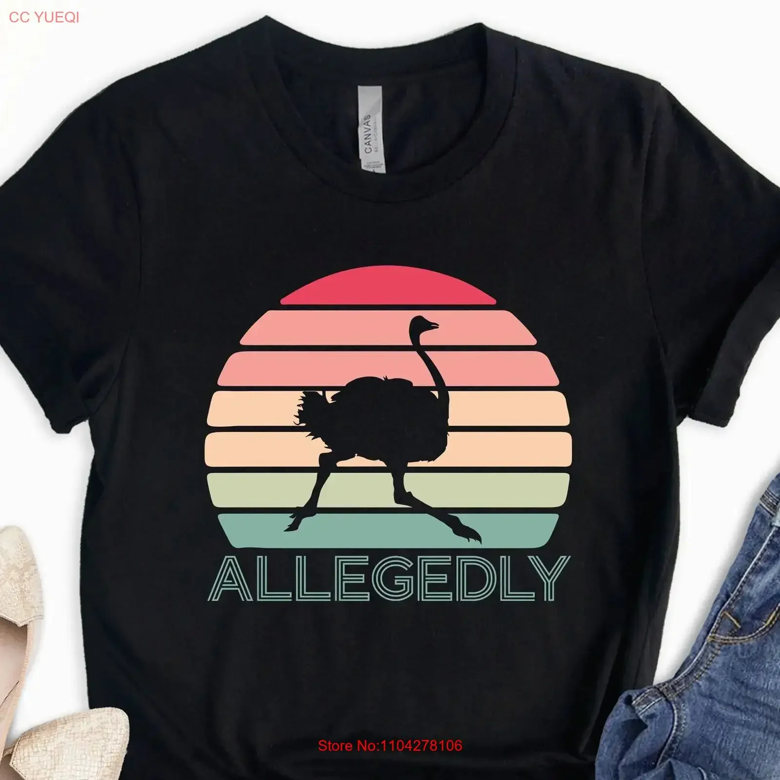 Фото Футболка Allagedly T-Shirt Allegedly Ostrich Black на День святого Валентина для мужа, отца, винтажная, с эффектом потертости, стильная, универсальная, мягкая №1