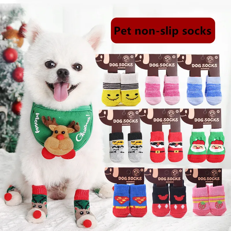 

4pcs Warm Puppy Dog Socks Soft Pet Knits Socks Cute Cartoon Anti Slip Socks Warm Puppy Dog Shoes Small Medium Dogs Pet Product