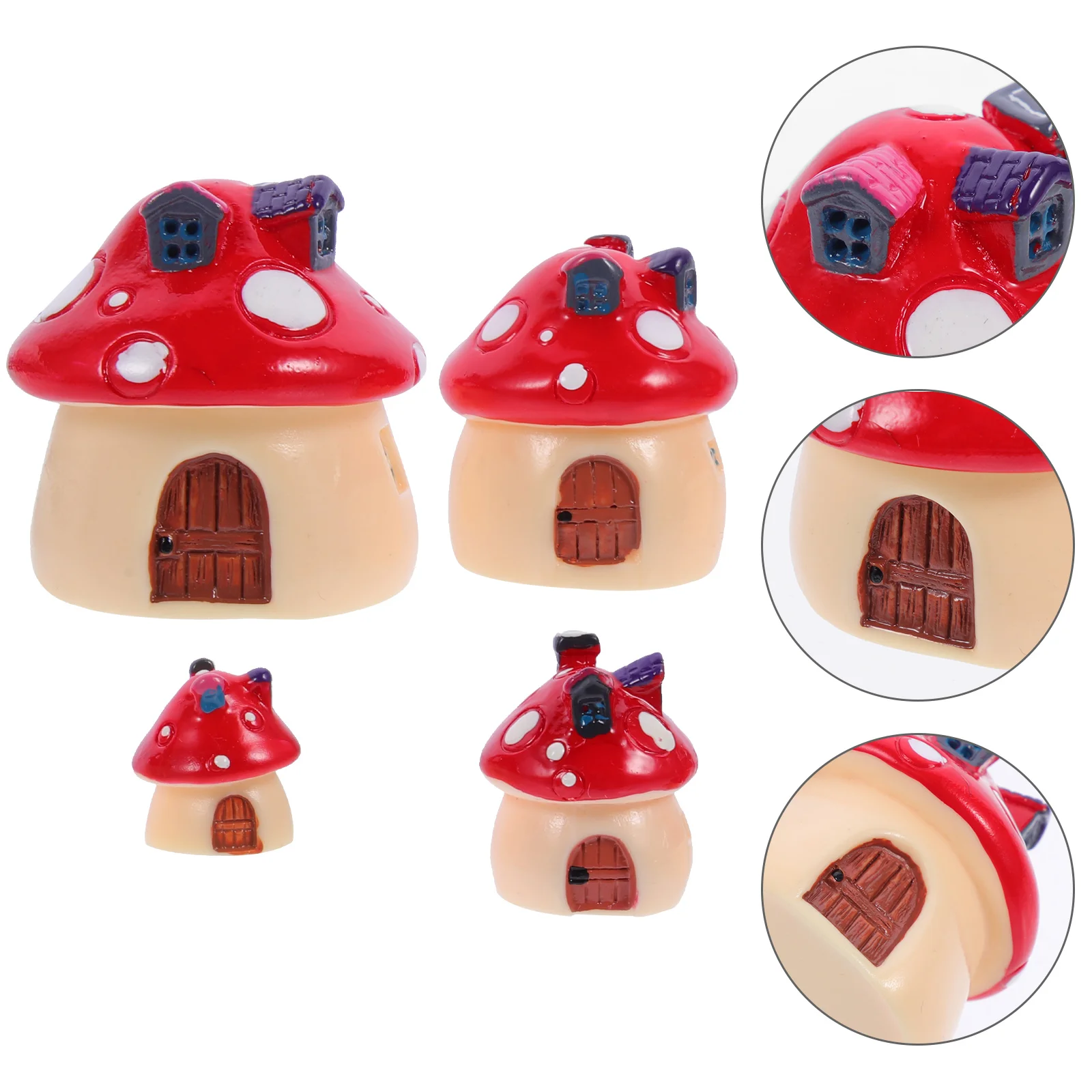 

4 Resin Mushroom Miniature Ornament Colorful Mushroom Craft Decoration Pots Fairy ( Red )