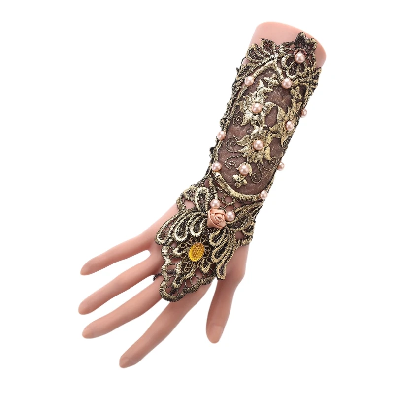 

Goth Lace Fingerless Glove Lace Cuff Fingerless Lace Glove Dainty Wristband Ring L5YB