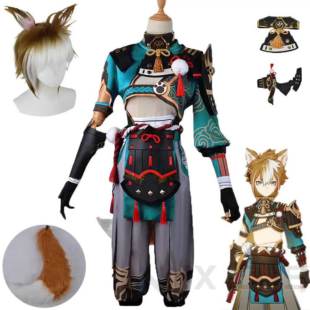 

Genshin Impact Gorou Cosplay Costume Men Combat Uniform Wig Tail Ears Full Set Halloween Party Anime Game Cosplay Costumes