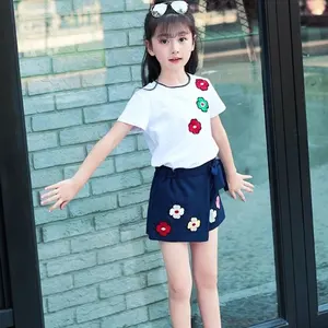 Girls 2 Piece Summer Set Dignified Avant-garde Design Suit Children's Clothes Short Sleeve Kids 7 Years Loose Comfortable Skirt