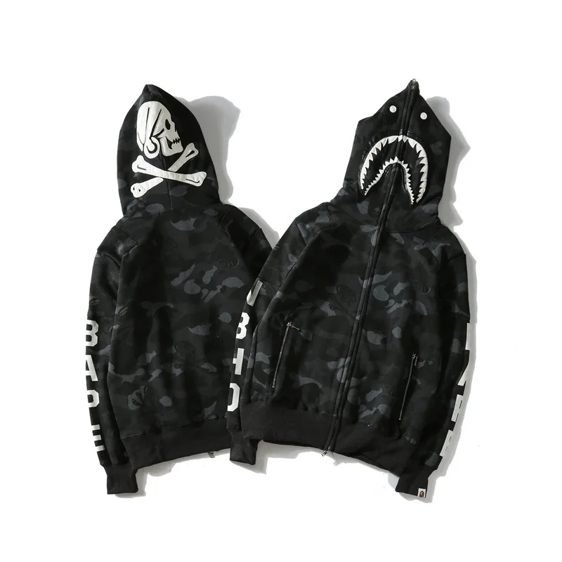 

A BATHING APE BAPE ASIA Size Chaopai Shark Skeleton Black Sweater Social Boy Street Fashion Large Coat