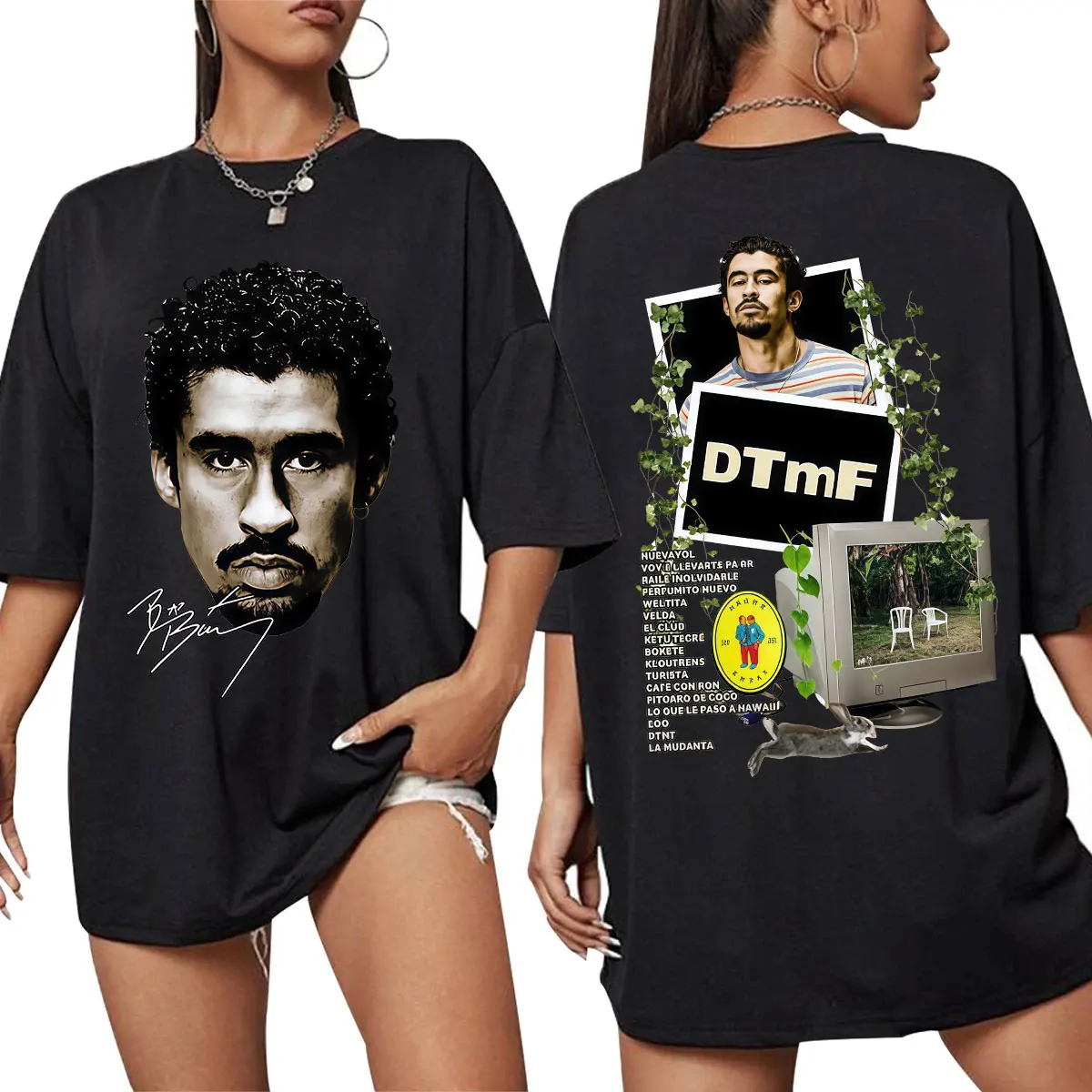 Фото Рэпер Bad Bunny Футболка DTMF DeBi TiRAR MaS FOToS Футболки Мужчины Женщины Хип-Хоп Мода Футболка большого размера с короткими рукавами Уличная одежда №1
