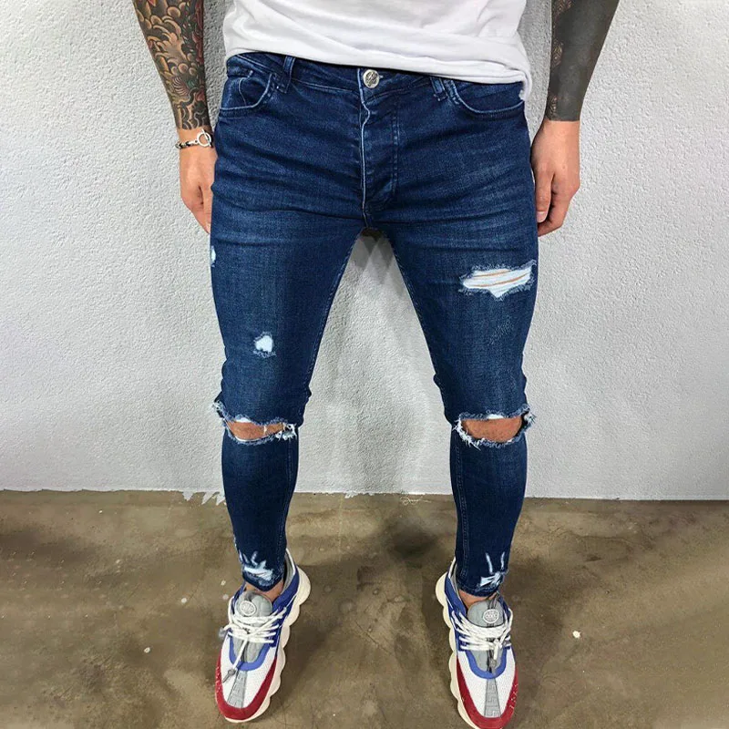 Black Ripped Jeans Men Fashion Skinny Casual Pants High Quality 2023 New Blue Hip Hop Streetwear Jeans For Men