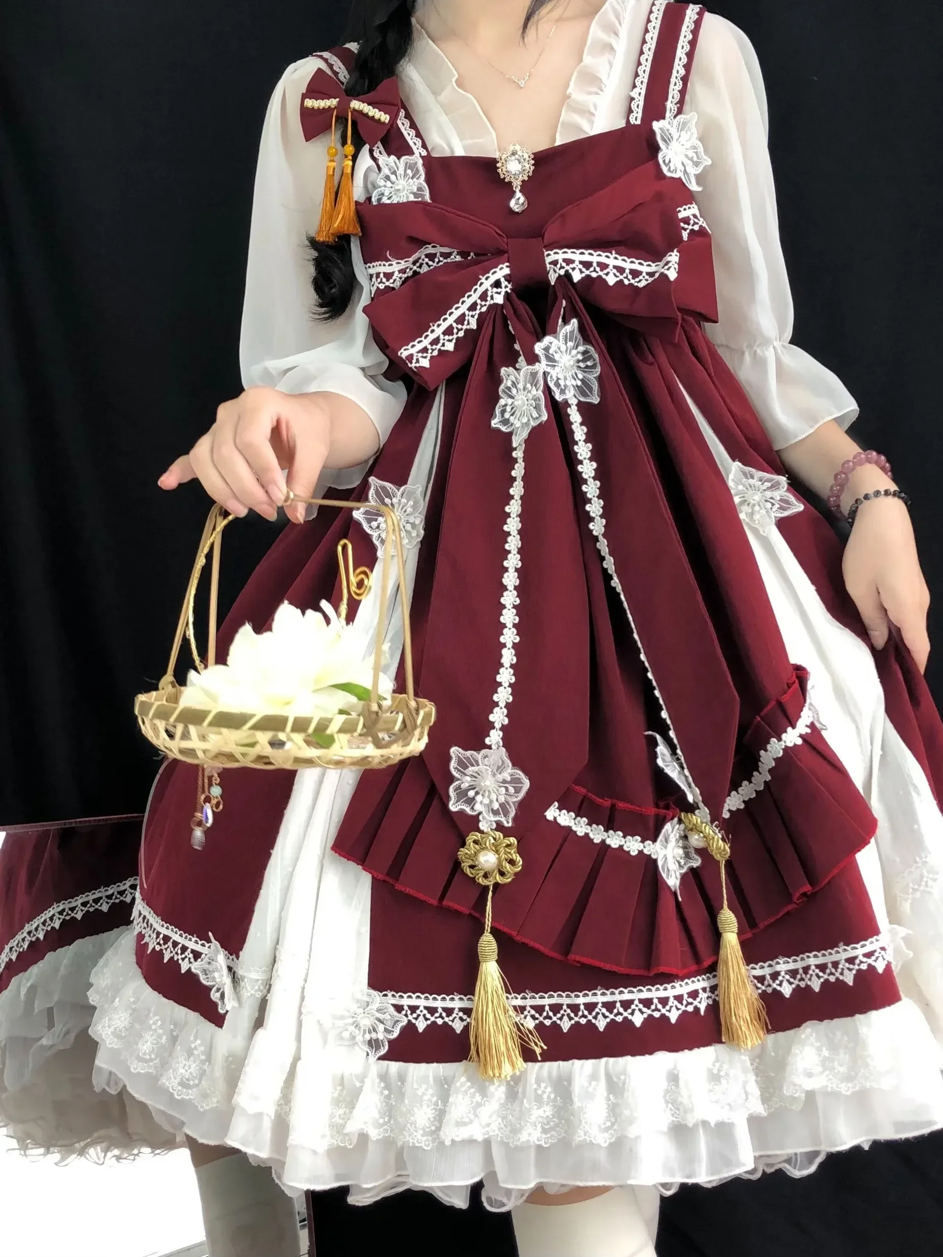 Оригинальное японское платье Loli Op с коротким рукавом красное зеленое черное