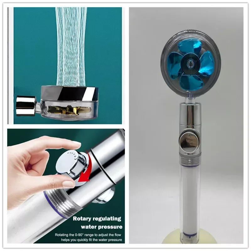 

NEW IN Shower Head Water Saving Flow 360 Degrees Rotating With Small Fan ABS Rain High Pressure spray Nozzle Bathroom Accessorie
