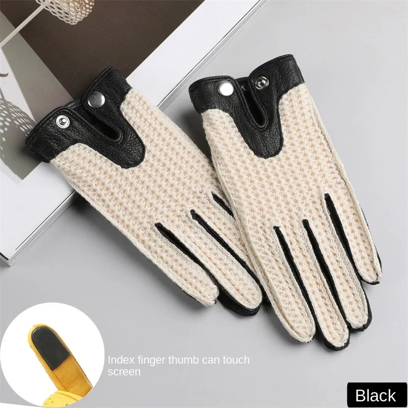 

Мотоциклетные Перчатки в стиле ретро для мужчин и женщин, локомотивы из овечьей кожи, дышащие вязаные сетчатые кожаные перчатки для вождения с сенсорным экраном