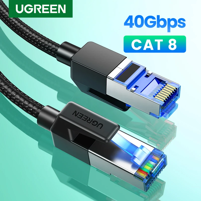 UGREEN-이더넷 케이블 CAT8 40Gbps 2000MHz CAT 8, 네트워킹 나일론 꼰 인터넷 랜 코드 노트북 PS 4 라우터 RJ45 케이블