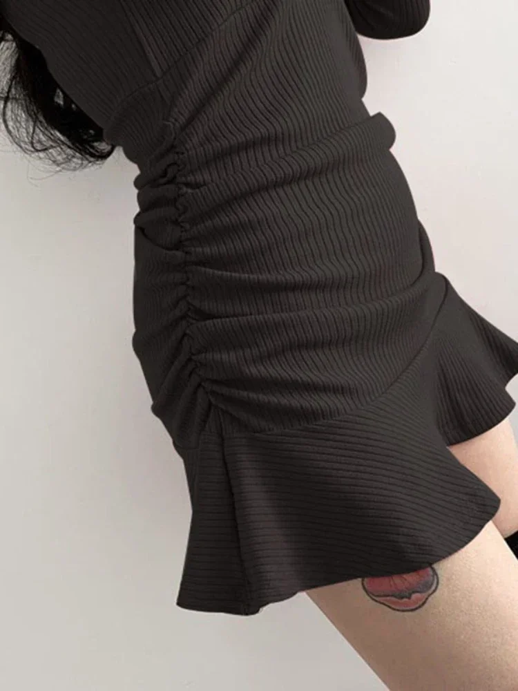 Платья с длинным рукавом женские платья v-образным вырезом и складками