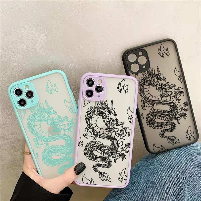 remazy fashion dragon animal pattern phone case for iphone 13 12 11 pro xs max x 7 xr 8 6plus hard transparent cover matte bag free global shipping