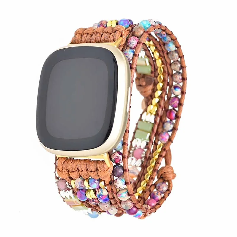 Natural Gemstone Bohemian Bracelet Strap For Fitbit Versa 2/Versa 3 Band Watchband Rope Bead Wristband For Fitbit Versa 3 Strap