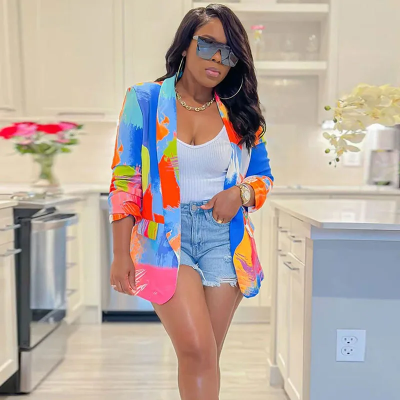 Znaiml Elegant Blazers Ladies Outerwear Stylish Sexy Tops Streetwear Tie Dye Print Blazer Coat for Women Jacket Casaco Feminino
