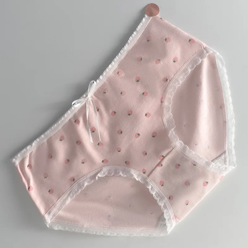 

Трусики женские хлопковые в Корейском стиле, милое клубничное нижнее белье, симпатичные розовые с бантом, для студенток