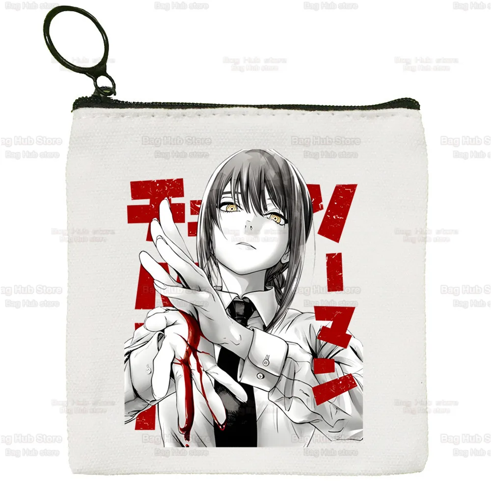 Chainsaw Man Makima Simple Canvas Coin Purse Cute Pochita Cartoon Key Case Anime Cartoon Bag Coin Storage Bag