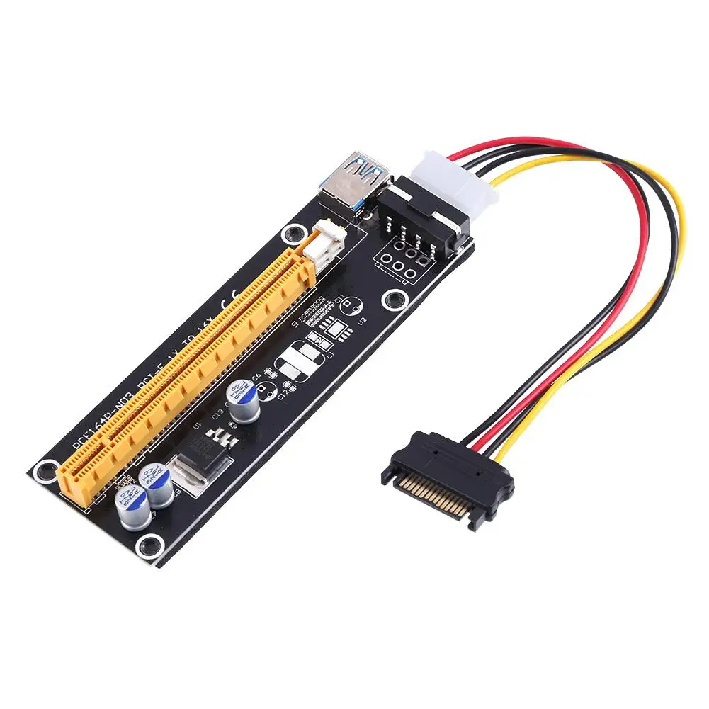 

PCI-E 1x до 16x Майнер, улучшенный удлинитель для майнинга, переходник для карты с кабелем питания 60 см (2 фута), Новый USB 3,0 и SATA