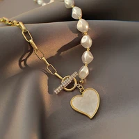 2022 trend luxury pearl hollow chain clasp necklace heart pendant fashion womens necklace party gift jewelry crystal choker