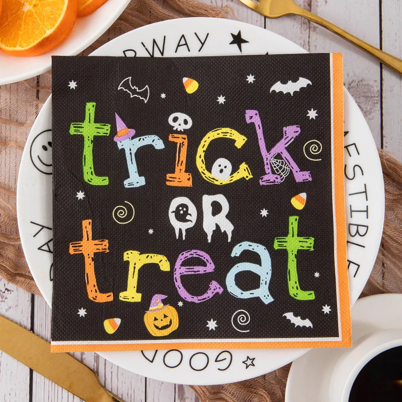 

100PCS Halloween Dinner Paper Napkins 33*33CM 2-Ply Disposable Pumpkin Witch Paper Guest Towels Halloween Dinner Party Napkins