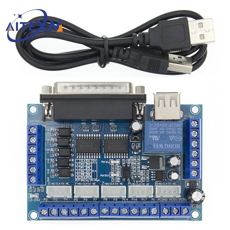 MACH3 Interface Board CNC 5 Axis With Optocoupler Adapter Stepper Motor Driver + USB Cable