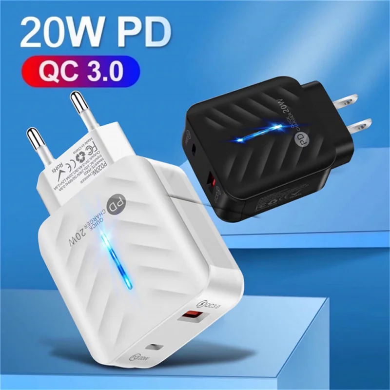 

PD20W QC3.0 USB Charger Quick Charge LED Lighting Wall Adapter For iPhone 12 Samsung A50 Xiaomi Huawei Mobile Phone Chargers