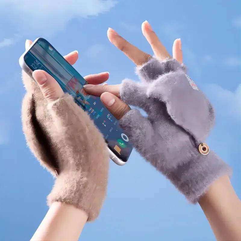 Мужские Зимние Утолщенные Плюшевые Перчатки Со Складной Крышкой Norvang Вязаные