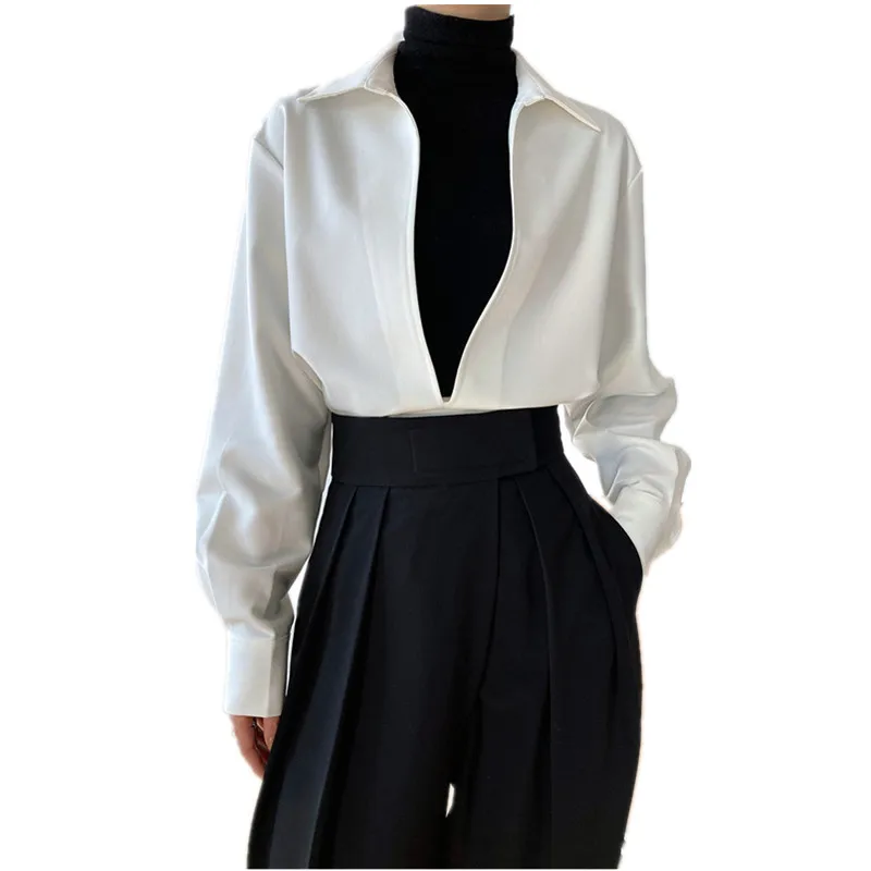 

2022 Spring Women's New Design sSense Of Light And Familiar Long-Sleeved V-Neck Blouse Fashionable Outer Layered Top