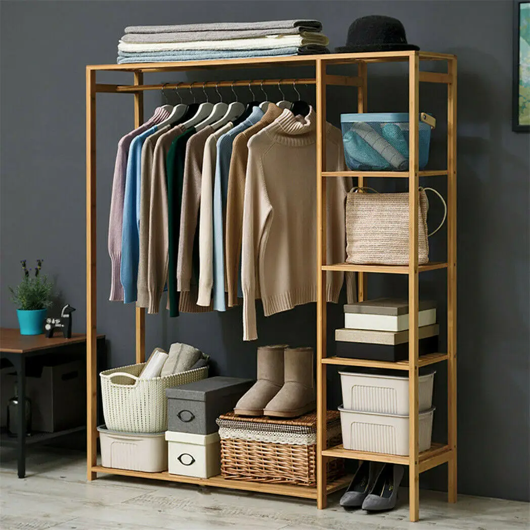 

Вешалка для одежды из бамбукового дерева с полками, вешалка для одежды, подставка для детей, детей, взрослых, вешалка для хранения обуви и па...