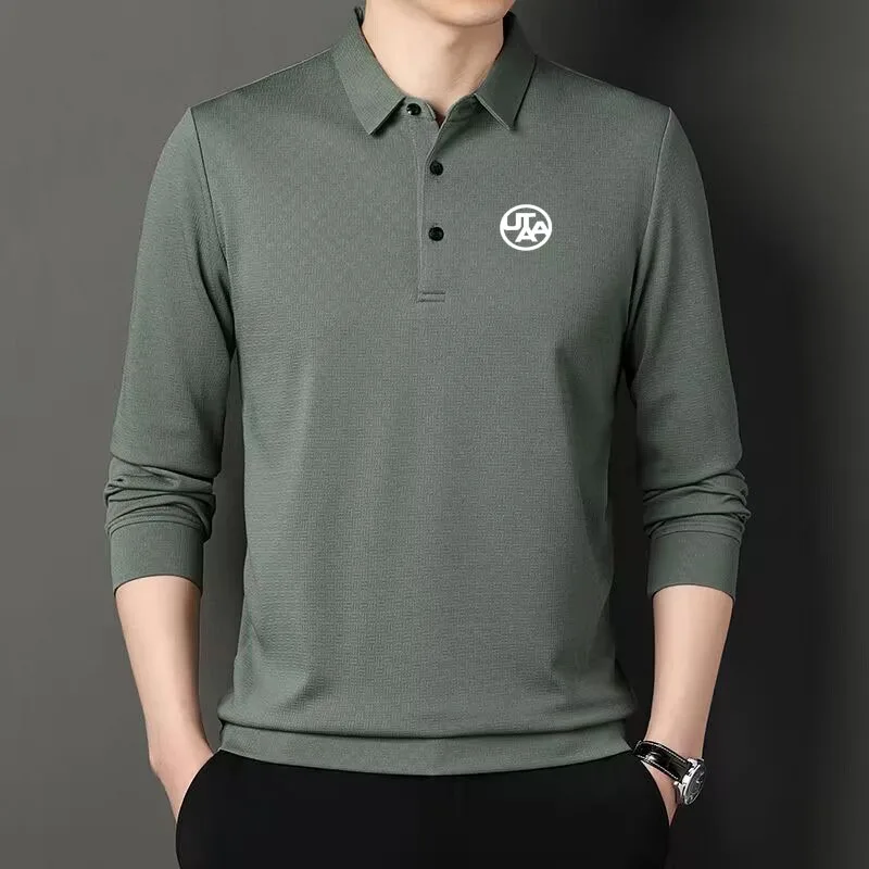 Spring and Autumn Men's Golf Shirt Men's Long Sleeve T-shirt Business Casual Solid Polo Shirt High Quality Business Style