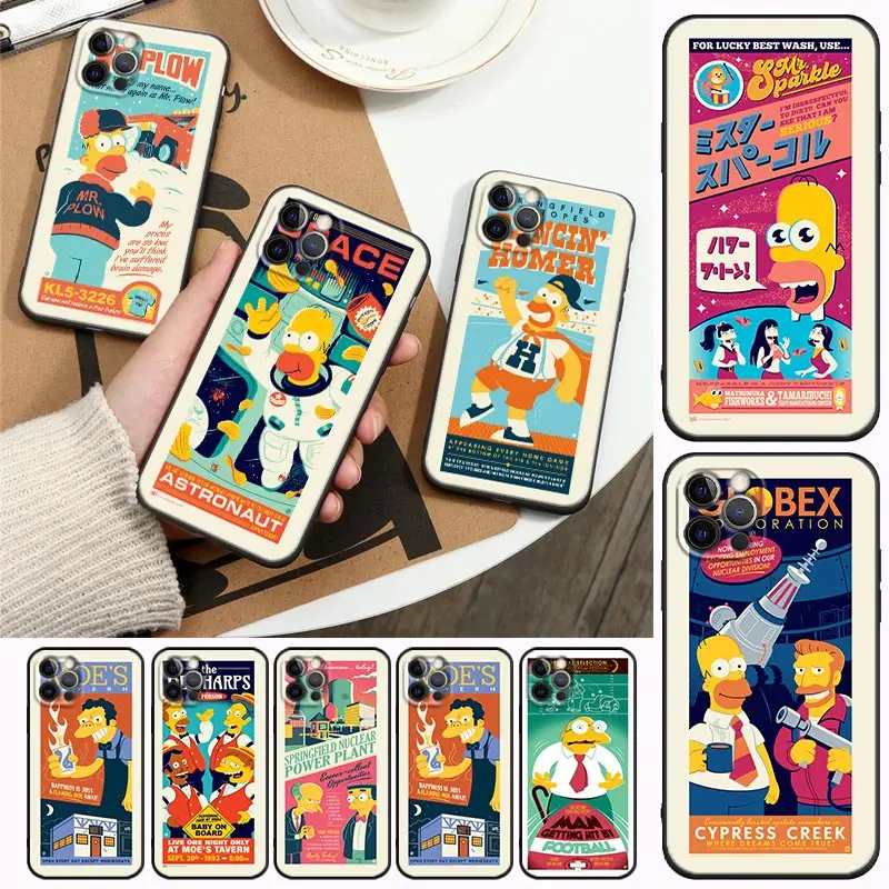 

Cute Simpsons Anime Cartoon Comic Phone Case For Apple iPhone 14 13 12 11 Pro Max 8 7 SE XR XS Plus Black Cover Funda Coque Capa