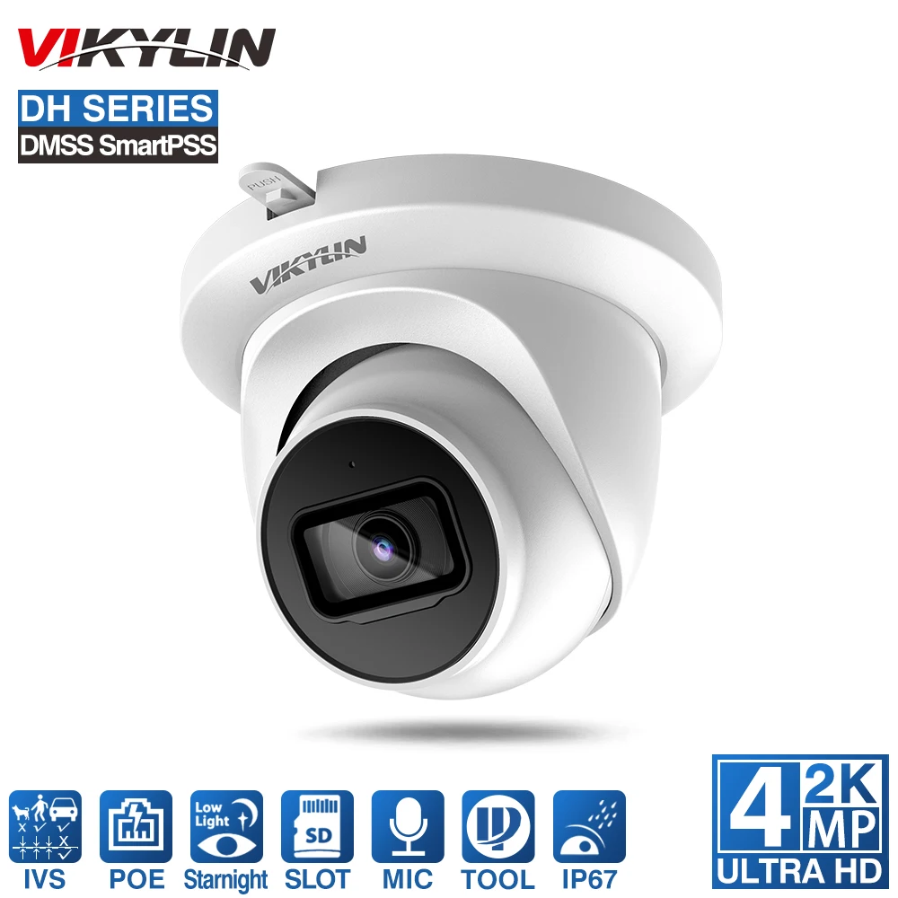 

IP-камера видеонаблюдения VIKYLIN 4 МП, 2K, PoE, 30 м, IR, H.265, слот для SD, микрофон, IVS, вторжение, Tripwire IP67 IPC OEM