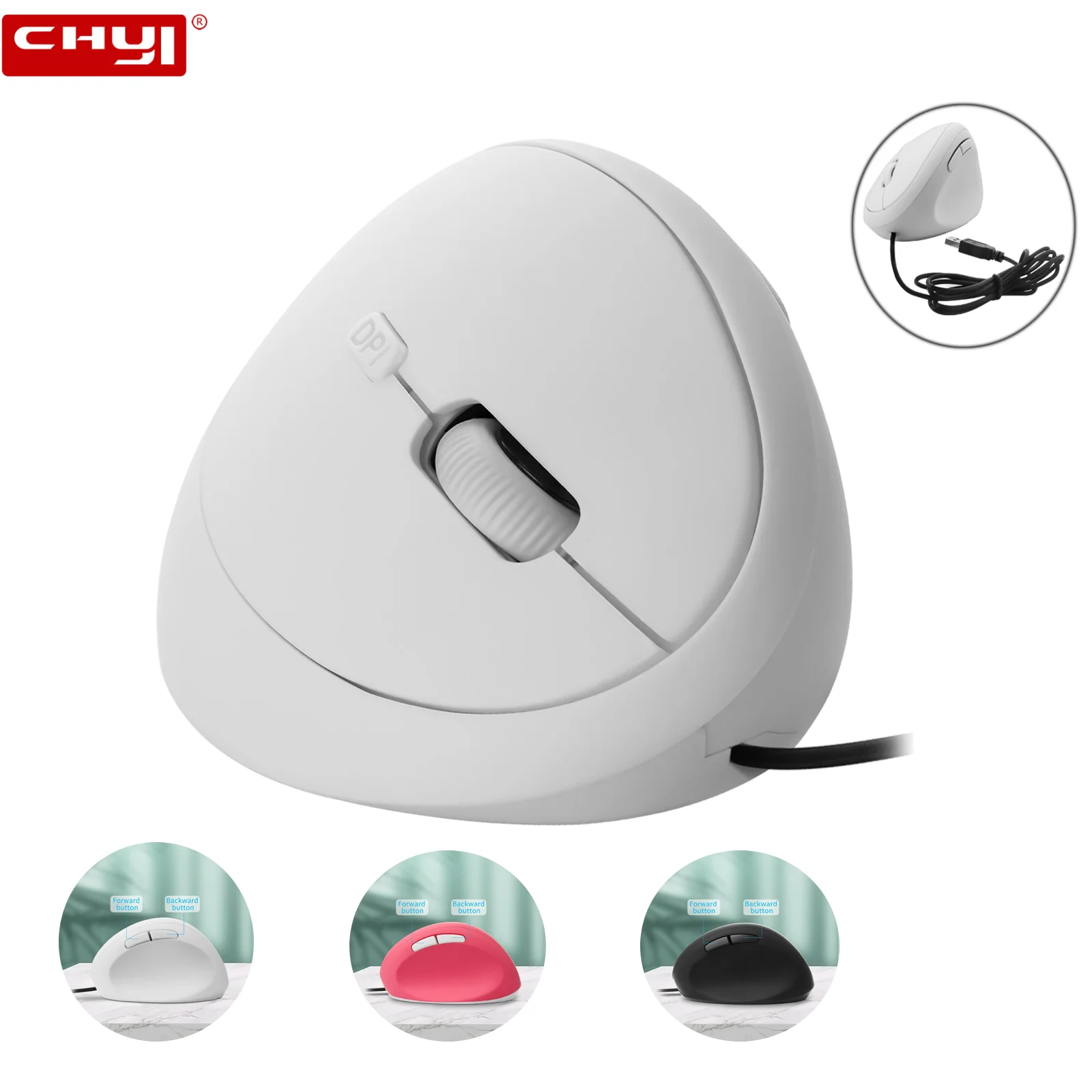 

CHYI Right Hand Vertical Mouse USB Wired Gaming Mouse 800/1200/1600 DPI Game Mause Optical Ergonomic Computer Mice For PC Laptop