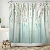 green plant leaf colorful flower butterfly shower curtains bathroom fabric waterproof polyester curtain with hooks